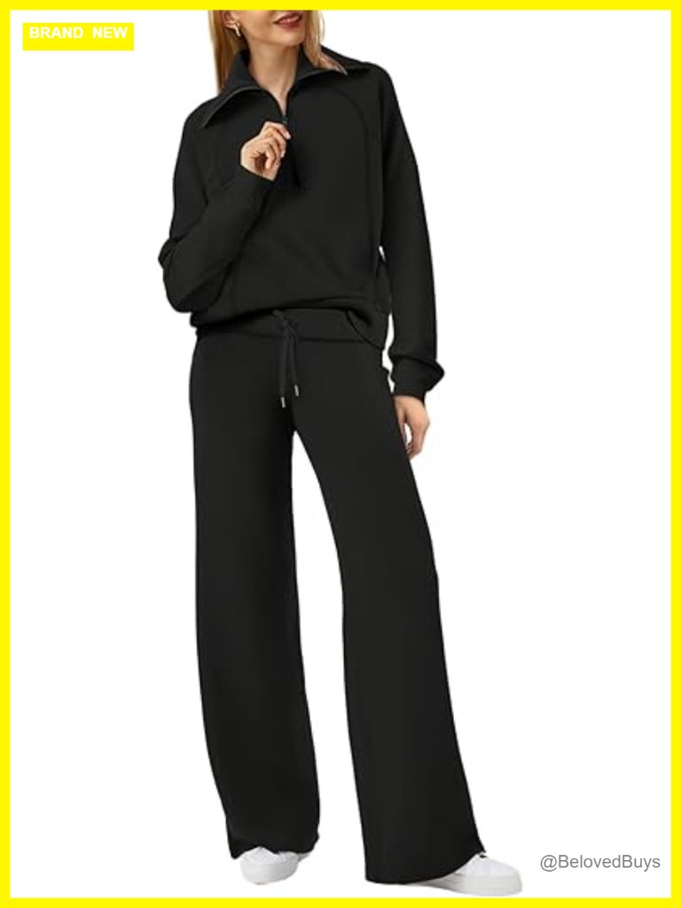 Half Zip Sweatshirt And Wide Leg Sweatpant 2 Piece Set Loungewear